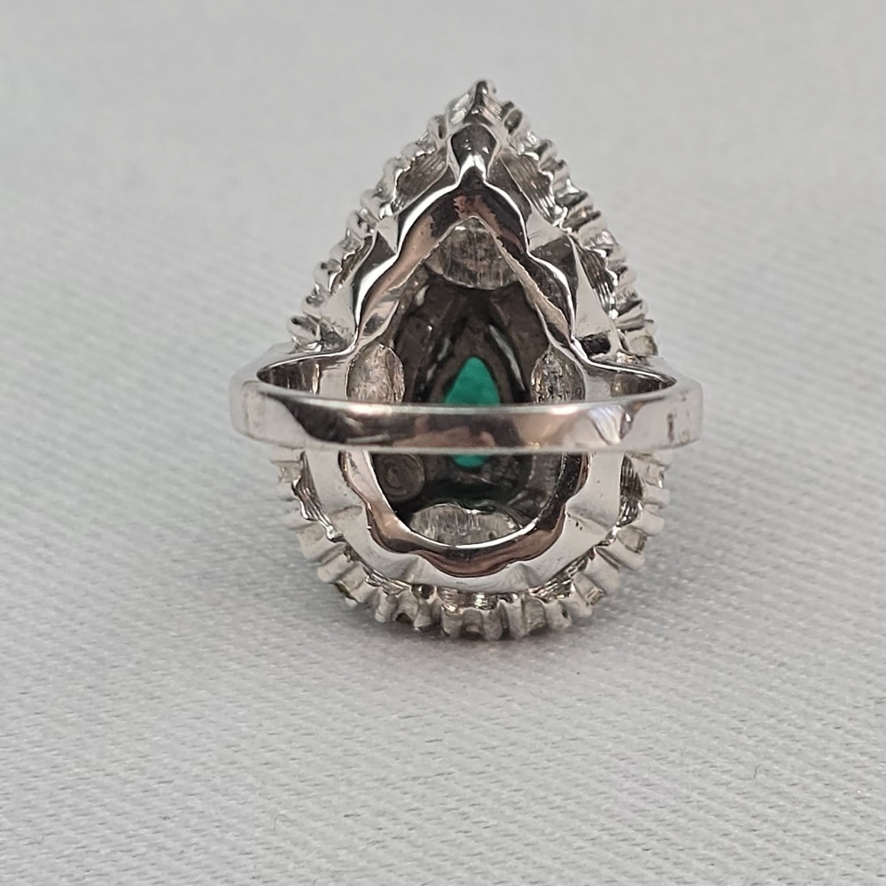 Vintage Panetta Sterling Silver Green Rhinestone Cocktail Ring Size 8 Signed - Picture 6 of 10